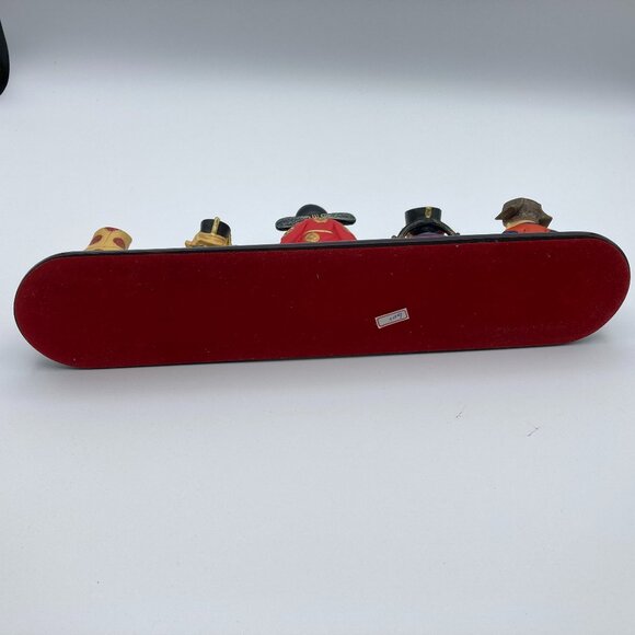 Five Prosperity God Miniture Figurines With Wooden Stand, Vintage, Handpainted - Picture 10 of 11